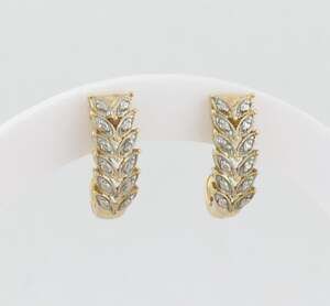 18k Gold Over Sterling Silver Leaf Design Hoop Earrings 3/4" Hoops